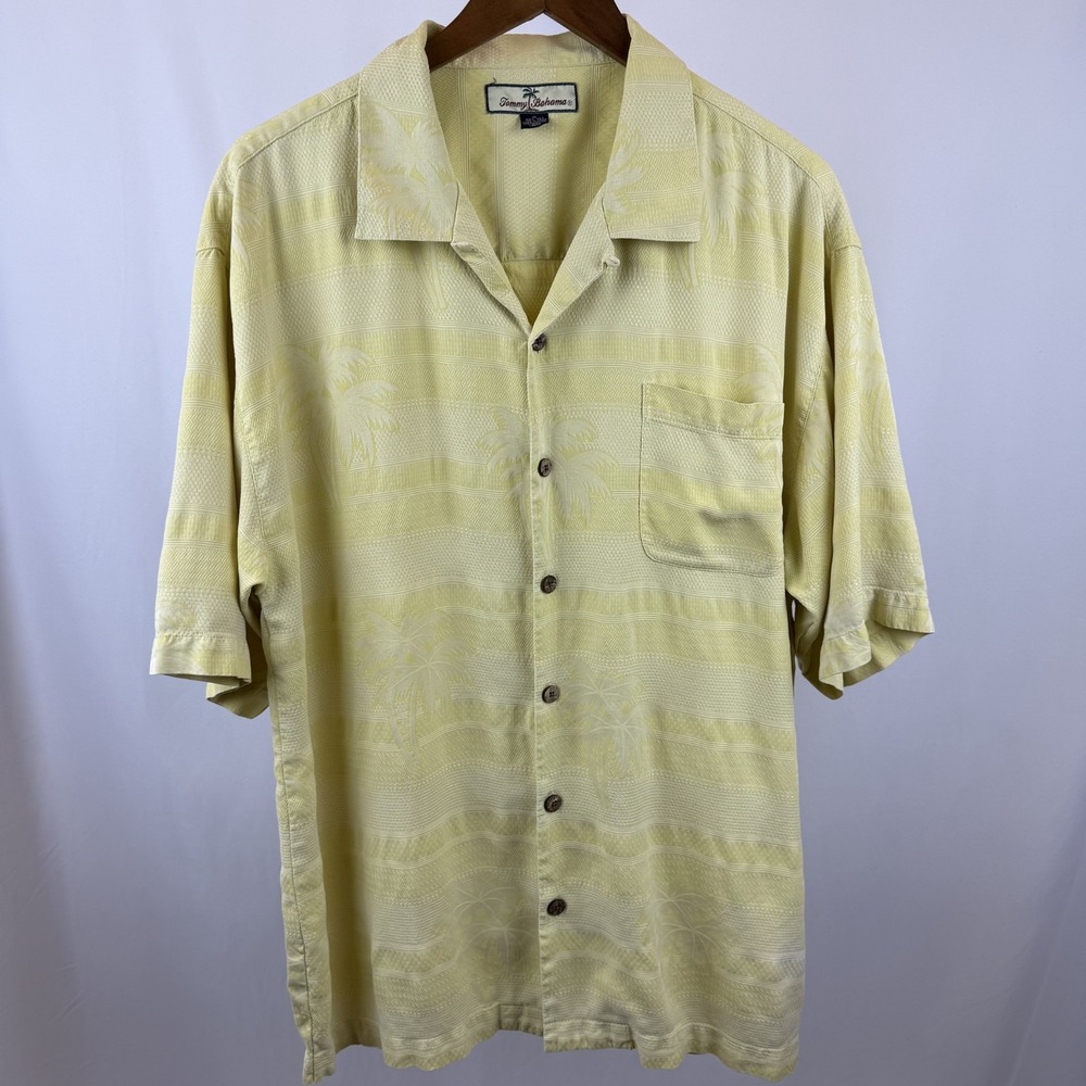 Tommy Bahama Mens‎ XL Short Sleeve 100% Silk Button-Up Yellow - Picture 2 of 5